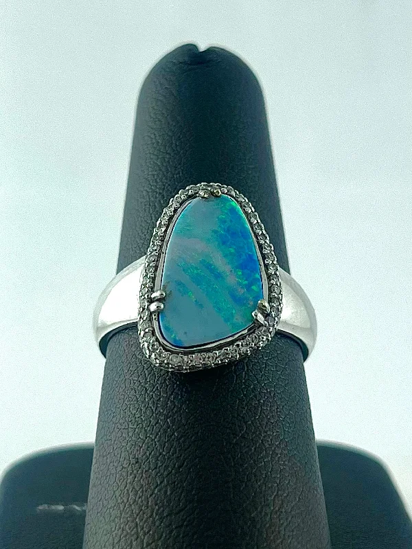 Fashion Rings with Initial Charms in Silver - Plated Metal for a Custom AccessoryBoulder Opal Ring Fashion Rings with Initial Charms in Silver - Plated Metal for a Custom AccessoryBoulder Opal Ring