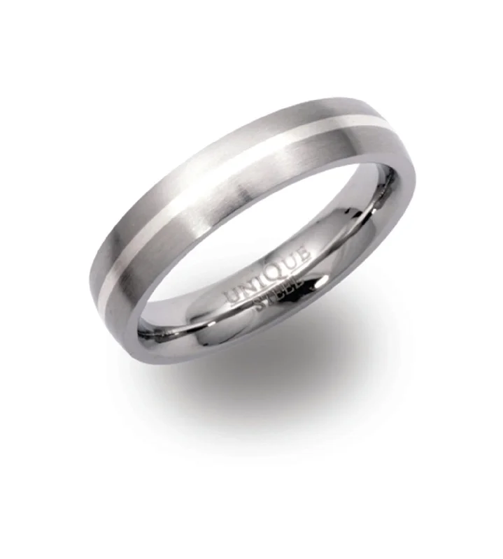 Men's anchor - themed rings for a nautical lookUnique & Co 5mm Stainless Steel Ring with Sterling Silver Inlay Men's anchor - themed rings for a nautical lookUnique & Co 5mm Stainless Steel Ring with Sterling Silver Inlay