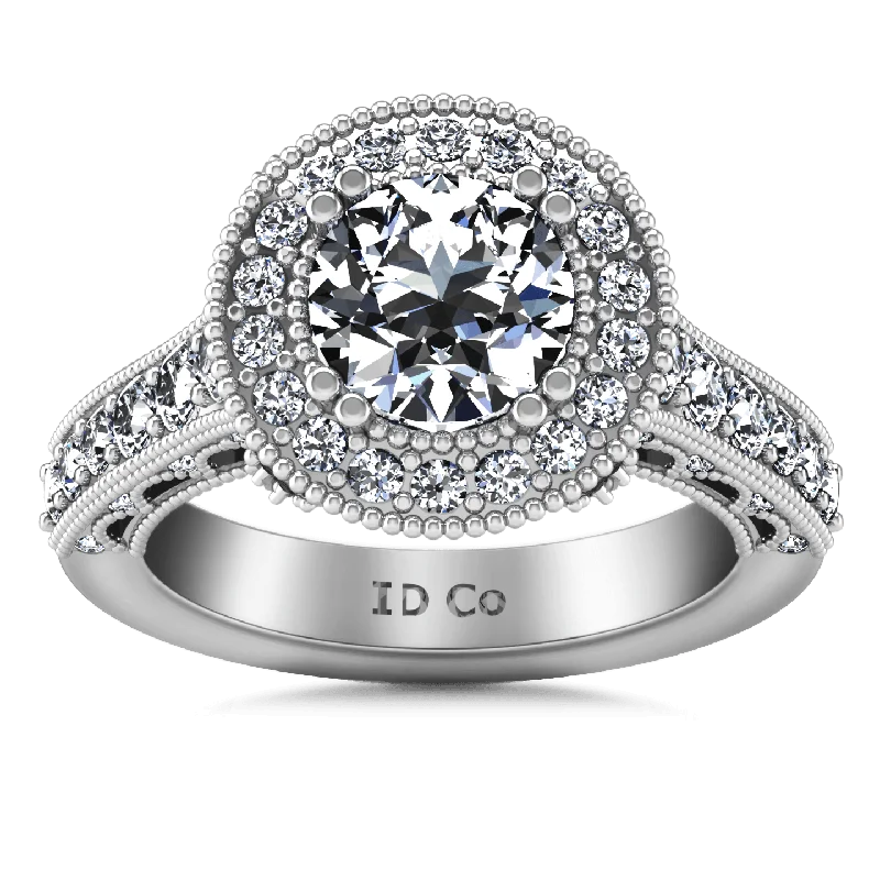 Boho - Style Women's Rings with Turquoise and Leather AccentsRound Diamond Halo Engagement Ring Angeline 14K White Gold Boho - Style Women's Rings with Turquoise and Leather AccentsRound Diamond Halo Engagement Ring Angeline 14K White Gold