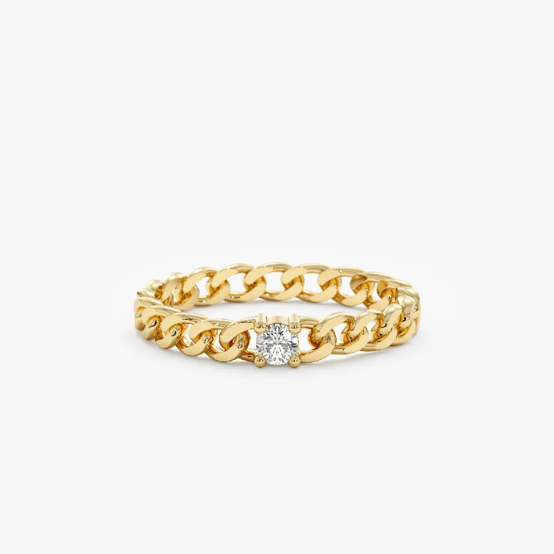 Hypoallergenic Chain Rings for Sensitive Skin14k Gold Diamond Cuban Chain Ring, Salma Hypoallergenic Chain Rings for Sensitive Skin14k Gold Diamond Cuban Chain Ring, Salma