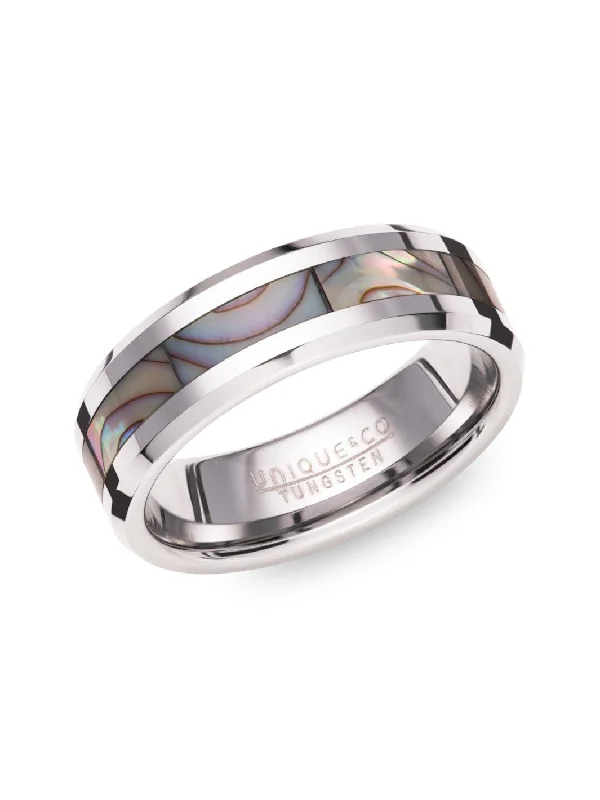 Men's black ceramic rings for a modern and edgy lookUnique & Co Abalone Shell Inlay Tungsten Ring Men's black ceramic rings for a modern and edgy lookUnique & Co Abalone Shell Inlay Tungsten Ring