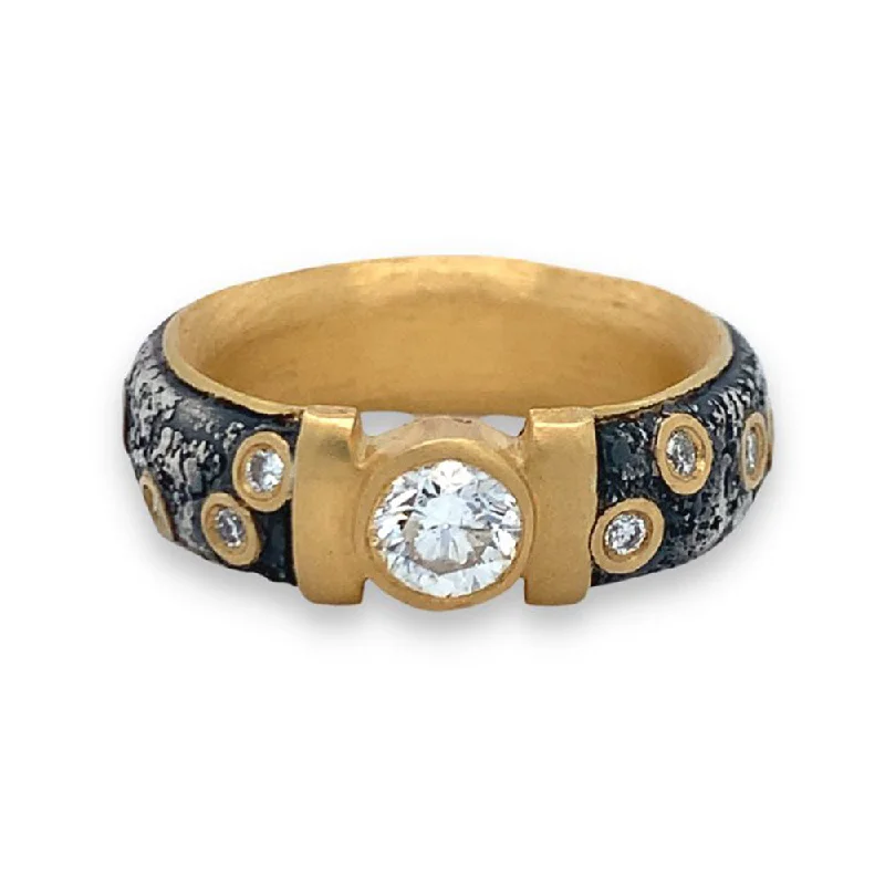 Cathedral - Style Women's Diamond Rings with a Raised Center Setting and Elaborate MetalworkSilver & Gold Diamond Ring - "Constellation" Cathedral - Style Women's Diamond Rings with a Raised Center Setting and Elaborate MetalworkSilver & Gold Diamond Ring - "Constellation"