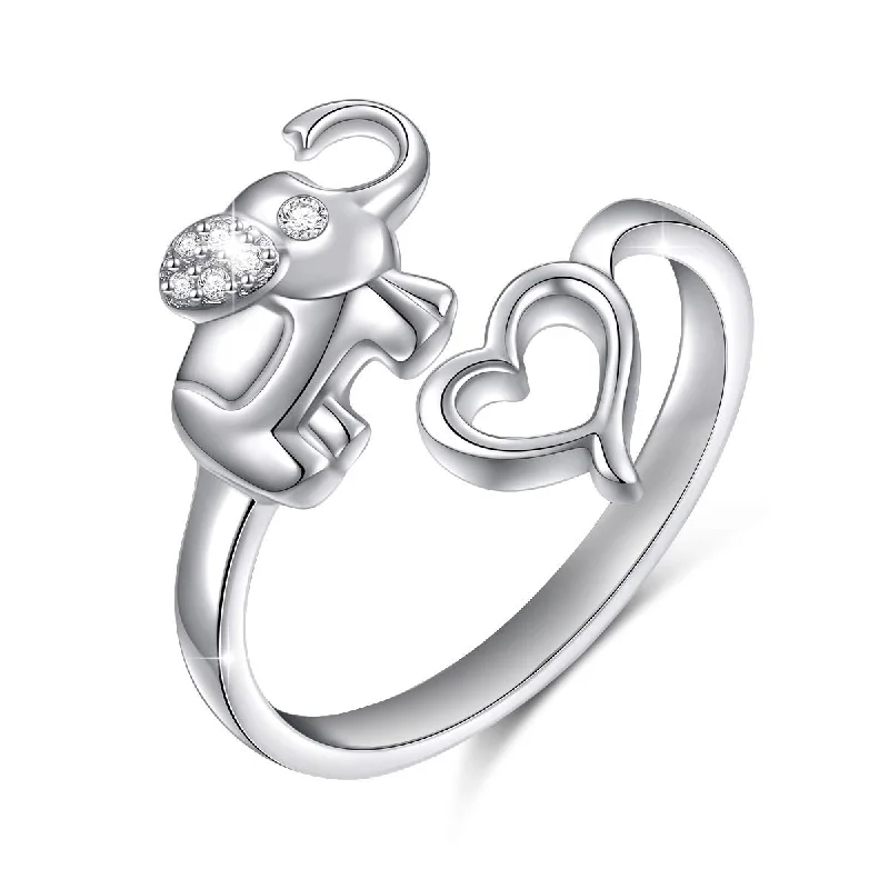 Custom - made double finger rings to match your styleEternal Love Heart and Elephant Adjustable Cubic Zirconia CZ Finger Ring Custom - made double finger rings to match your styleEternal Love Heart and Elephant Adjustable Cubic Zirconia CZ Finger Ring