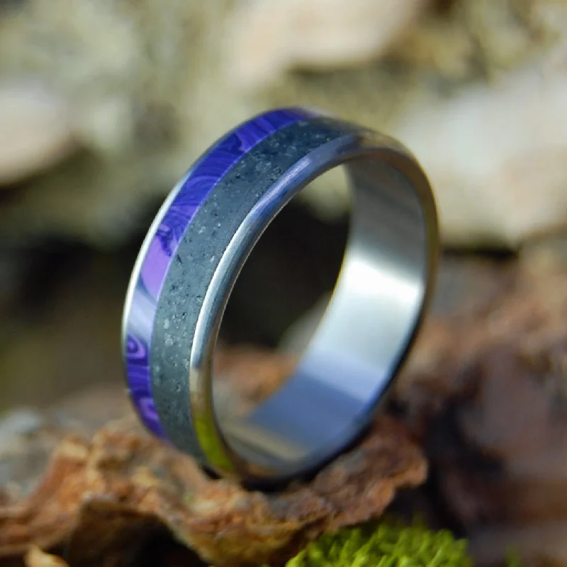 Boho - Style Women's Rings with Turquoise and Leather AccentsPurple Kiss Of Aurora | Men's Icelandic Lava, Charoite Stone & Titanium Wedding Ring