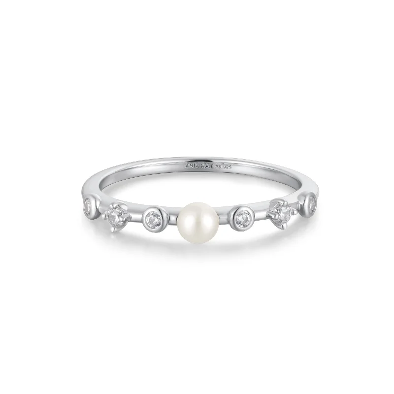 Adjustable Fashion Rings in Leather and Brass with a Tribal - Inspired DesignAnia Haie Silver Freshwater Pearl White Cubic Zirconia Bezel Set Ring R058-04H Adjustable Fashion Rings in Leather and Brass with a Tribal - Inspired DesignAnia Haie Silver Freshwater Pearl White Cubic Zirconia Bezel Set Ring R058-04H