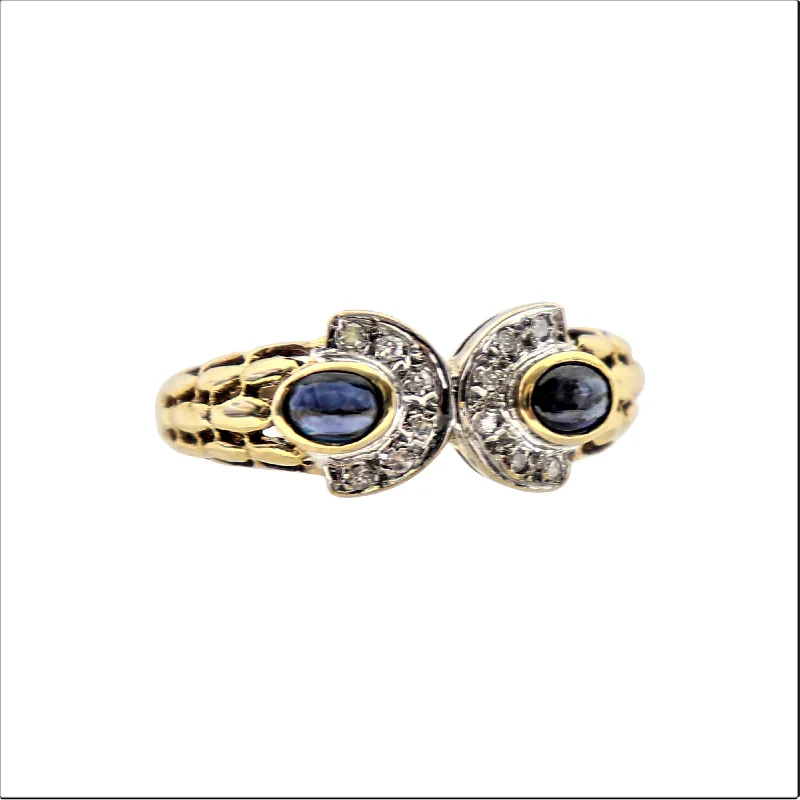 Gothic - Style Women's Rings with Black Onyx and Silver Skulls9 kt Yellow Gold Sapphire and Semi-Circle Diamond Ring Gothic - Style Women's Rings with Black Onyx and Silver Skulls9 kt Yellow Gold Sapphire and Semi-Circle Diamond Ring