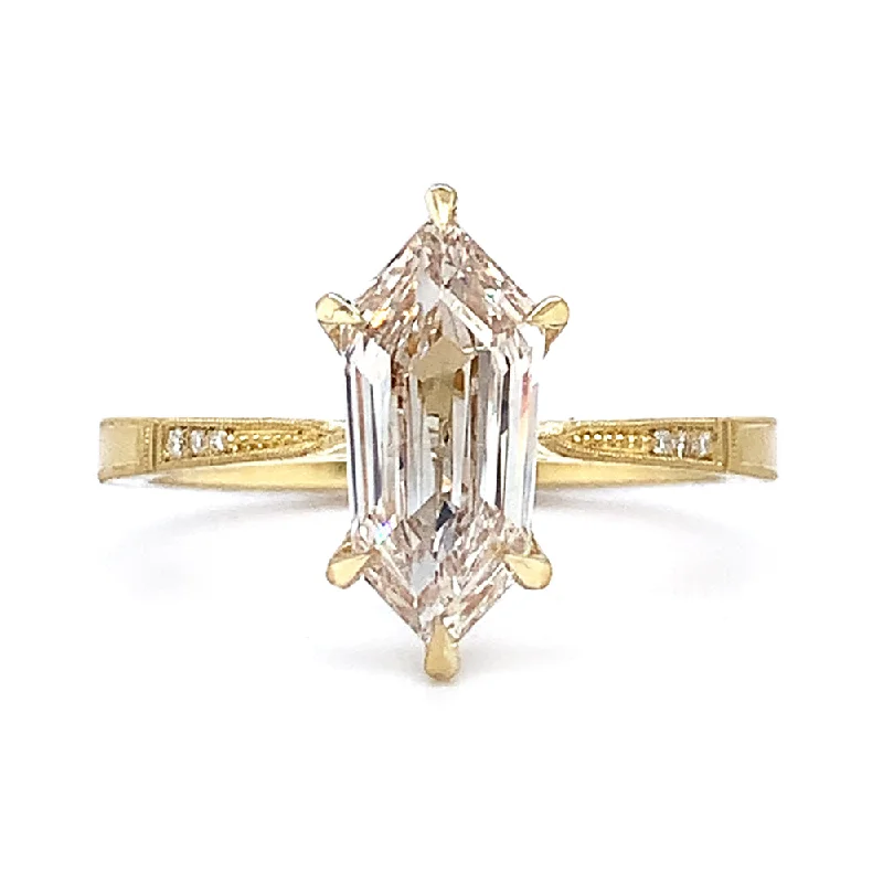 Women's Diamond Rings with Opal Inlays and Diamond Accents for a Mysterious and Iridescent LookShield-Shaped Step Cut Light Brown Diamond Ring - "Lena Solitaire" Women's Diamond Rings with Opal Inlays and Diamond Accents for a Mysterious and Iridescent LookShield-Shaped Step Cut Light Brown Diamond Ring - "Lena Solitaire"