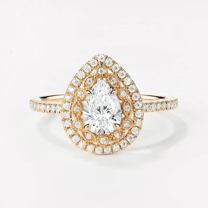 Channel - Set Women's Diamond Rings with Diamonds Securely Held in a Metal Groove for Durability0.8ct Double Halo Pear Lab Grown Diamond Engagement Ring