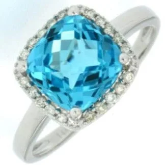 Rhinestone - Embellished Fashion Rings in Silver - Tone Metal for a Glamorous TouchBlue Topaz and Diamond Halo Ring Rhinestone - Embellished Fashion Rings in Silver - Tone Metal for a Glamorous TouchBlue Topaz and Diamond Halo Ring