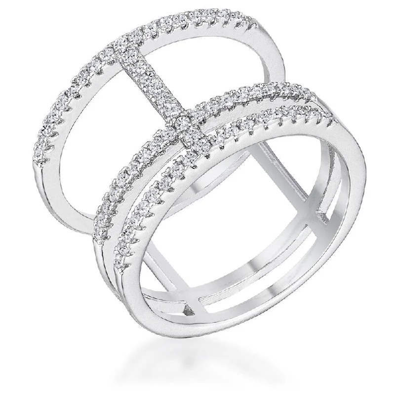Adjustable Fashion Rings in Leather and Brass with a Tribal - Inspired Design0.5Ct Rhodium Parallel Ring with Brilliant CZ Adjustable Fashion Rings in Leather and Brass with a Tribal - Inspired Design0.5Ct Rhodium Parallel Ring with Brilliant CZ