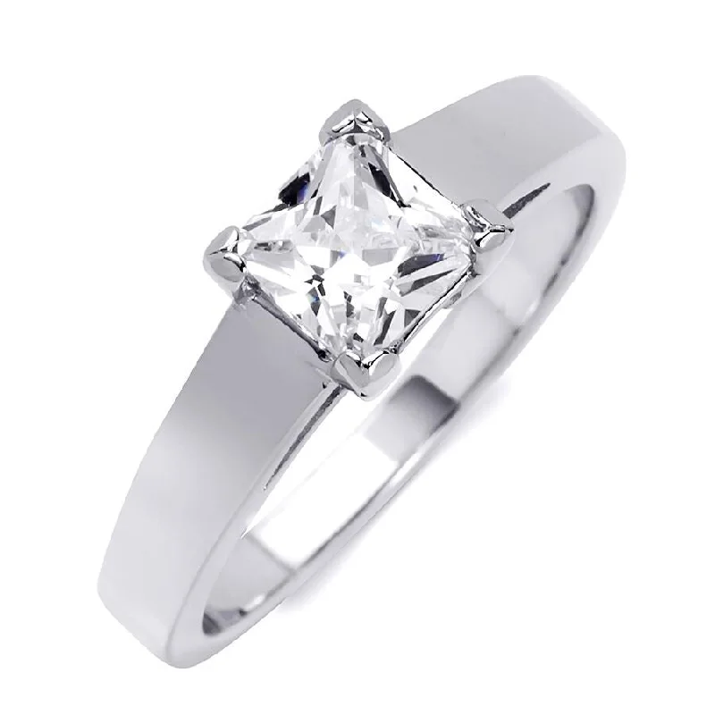 Open - Band Fashion Rings in Sterling Silver with Gemstone Inlays1.00 CT Princess Cut Solitaire Engagement Ring Sterling Silver Open - Band Fashion Rings in Sterling Silver with Gemstone Inlays1.00 CT Princess Cut Solitaire Engagement Ring Sterling Silver