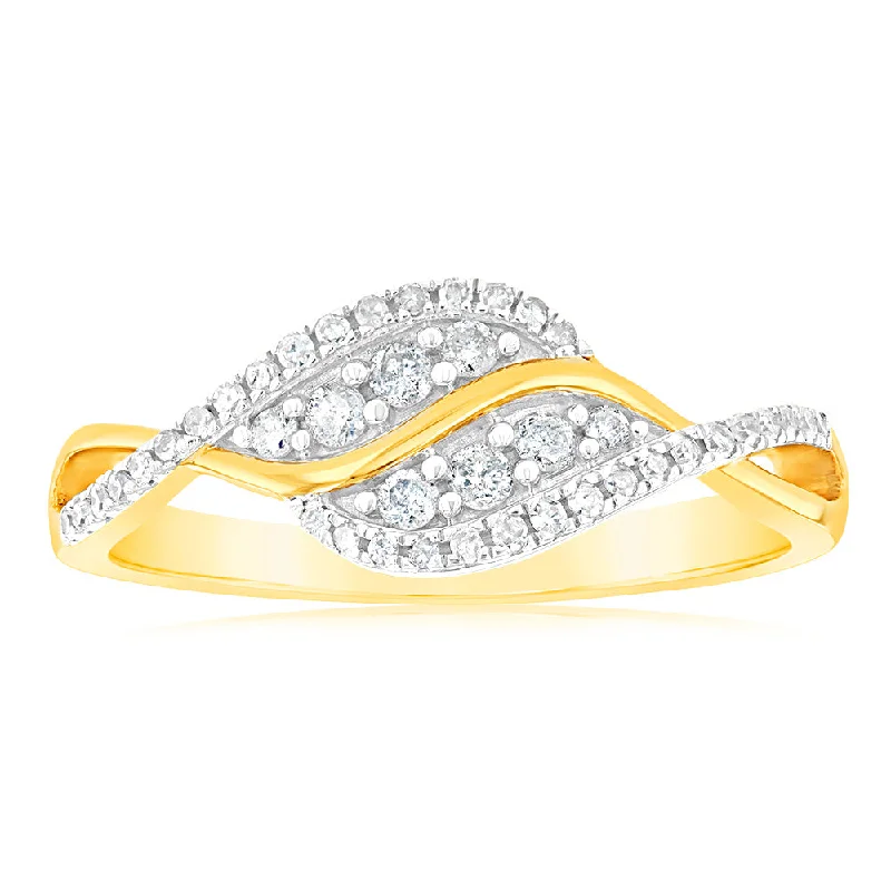 Topaz Gemstone Rings in 10K Gold with a Channel - Set Design for a Contemporary and Durable Option1/4 Carat Diamond Swirl Ring in 9ct Yellow Gold Topaz Gemstone Rings in 10K Gold with a Channel - Set Design for a Contemporary and Durable Option1/4 Carat Diamond Swirl Ring in 9ct Yellow Gold
