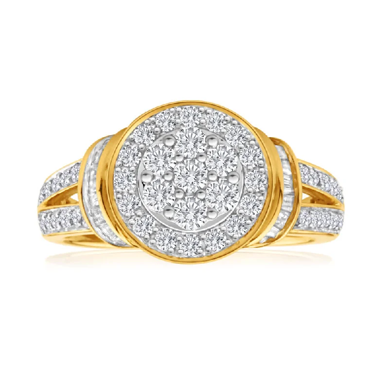 1 Carat Yellow Gold Diamond Set Cluster Ring in 9ct Gold