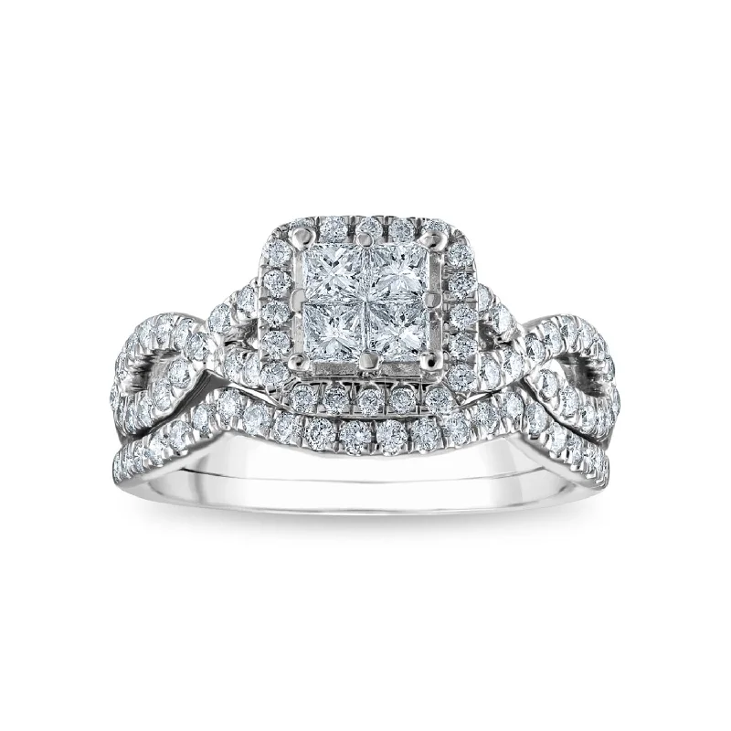 1 CTW Diamond Halo Bridal Set Ring in 10KT White Gold