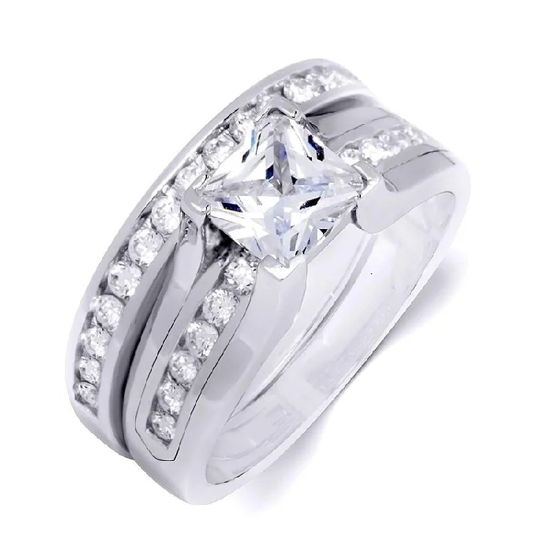 Open - Band Fashion Rings in Sterling Silver with Gemstone Inlays2.25 CT Wedding BAND Engagement RING Set Princess Cut Sterling Silver Open - Band Fashion Rings in Sterling Silver with Gemstone Inlays2.25 CT Wedding BAND Engagement RING Set Princess Cut Sterling Silver