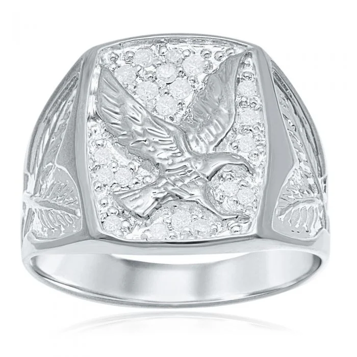 Moonstone Gemstone Rings in Silver - Plated Copper with a Celtic - Inspired Pattern for a Mystical Vibe20 Diamonds Eagle Gents Ring in Sterling Silver Moonstone Gemstone Rings in Silver - Plated Copper with a Celtic - Inspired Pattern for a Mystical Vibe20 Diamonds Eagle Gents Ring in Sterling Silver