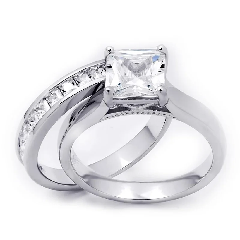 Magnetic Fashion Rings in Stainless Steel with a Modern, Interlocking Design3.0 Carat Princess Cut Wedding Band Engagement Ring Set Bridal Silver Magnetic Fashion Rings in Stainless Steel with a Modern, Interlocking Design3.0 Carat Princess Cut Wedding Band Engagement Ring Set Bridal Silver