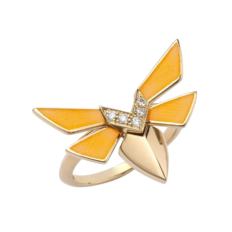Vintage - Reproduction Fashion Rings in Bronze with Cameo - Style MedallionsJitterbug Stacking Ring with Diamond and Yellow Enamel Accents Vintage - Reproduction Fashion Rings in Bronze with Cameo - Style MedallionsJitterbug Stacking Ring with Diamond and Yellow Enamel Accents