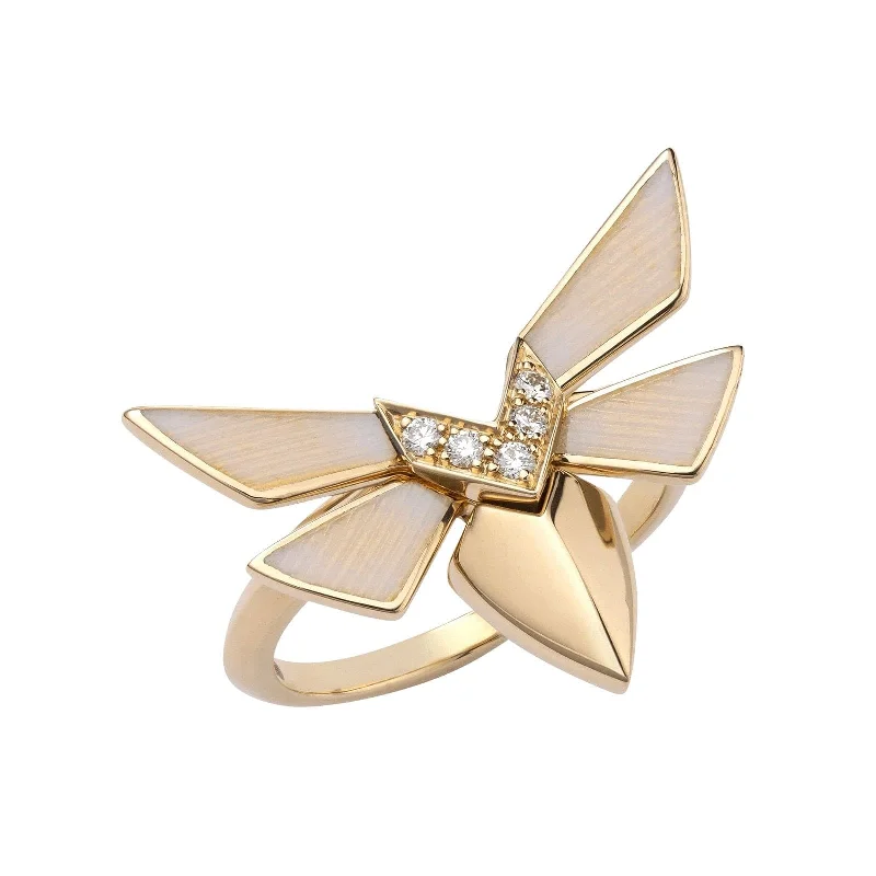 Adjustable Fashion Rings in Leather and Brass with a Tribal - Inspired DesignJitterbug Stacking Ring with Diamond and Opal Enamel Accents Adjustable Fashion Rings in Leather and Brass with a Tribal - Inspired DesignJitterbug Stacking Ring with Diamond and Opal Enamel Accents