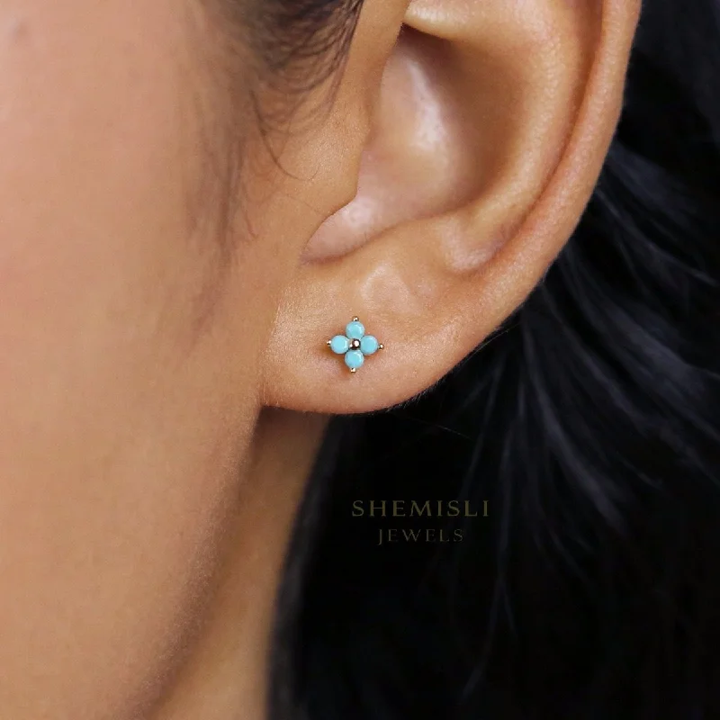 4 Leaf Clover Flower Studs, White, Emerald, Turquoise, Sapphire, Black, Unisex, Gold, Silver SHEMISLI SS040, SS079, SS080, SS246, SS247 4 Leaf Clover Flower Studs, White, Emerald, Turquoise, Sapphire, Black, Unisex, Gold, Silver SHEMISLI SS040, SS079, SS080, SS246, SS247