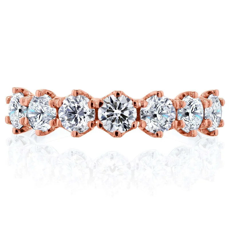 Bangle - Style Fashion Rings in Rose - Gold - Plated Aluminum with Etched Patterns7-Stone Prong Set Diamond Ring 1 1/4 Carat TW in 14k Rose Gold