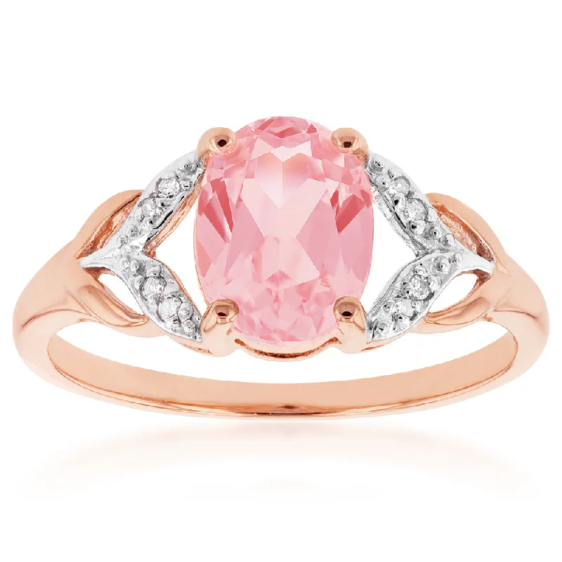 Peridot Gemstone Rings in 14K Gold - Filled Metal with a Pave - Set Band for a Sparkling Look9ct Created Peach Sapphire and Diamond Ring