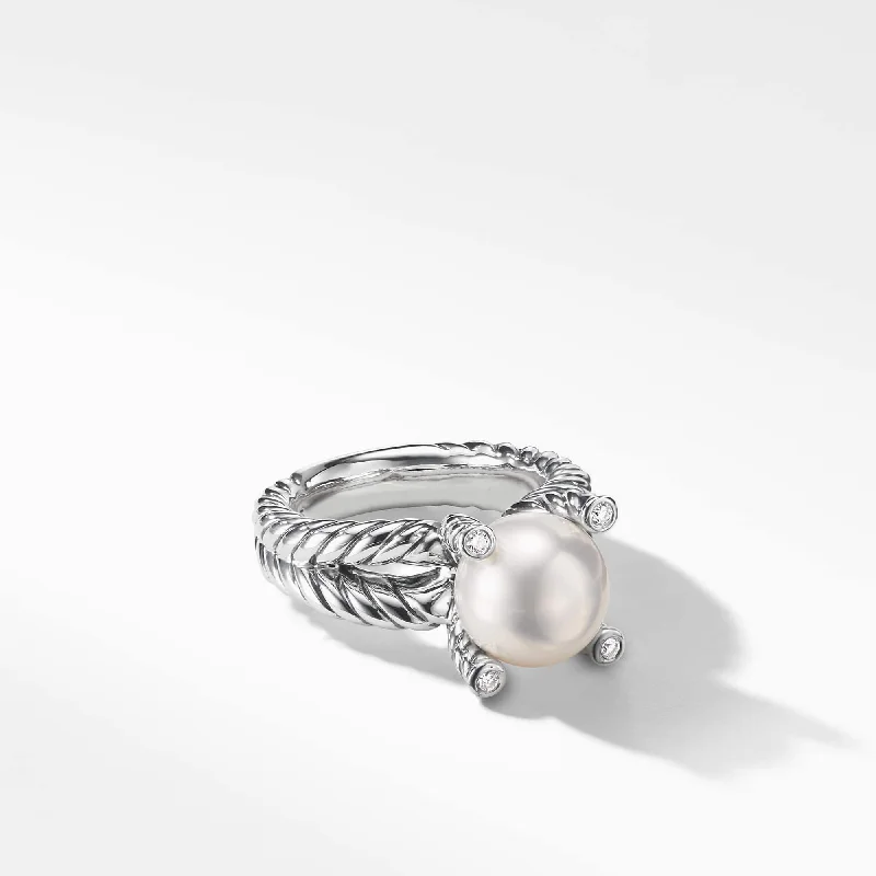 Adjustable Fashion Rings in Leather and Brass with a Tribal - Inspired DesignCable Pearl Ring with Diamonds