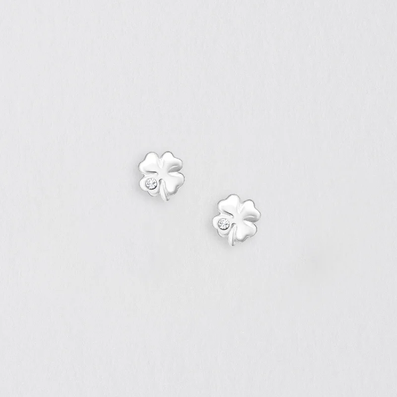 Clover And Crystal Silver Earring Stud