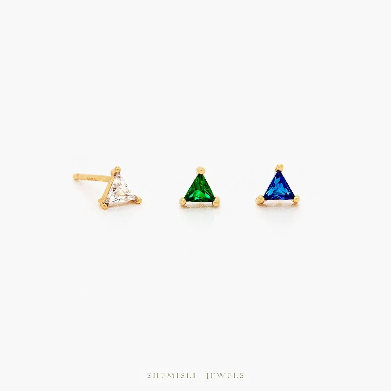 CZ Triangle Studs Earrings, White Stone, Emerald, Sapphire, Unisex, Gold, Silver SHEMISLI SS191, SS192, SS238 CZ Triangle Studs Earrings, White Stone, Emerald, Sapphire, Unisex, Gold, Silver SHEMISLI SS191, SS192, SS238