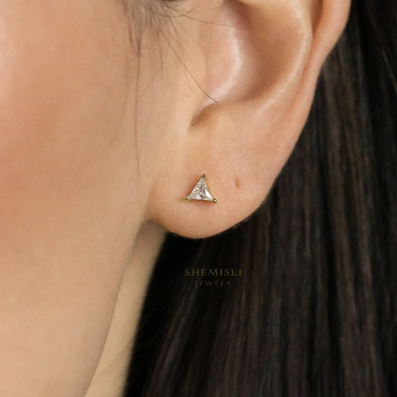 CZ Triangle Studs Earrings, White Stone, Emerald, Sapphire, Unisex, Gold, Silver SHEMISLI SS191, SS192, SS238 CZ Triangle Studs Earrings, White Stone, Emerald, Sapphire, Unisex, Gold, Silver SHEMISLI SS191, SS192, SS238