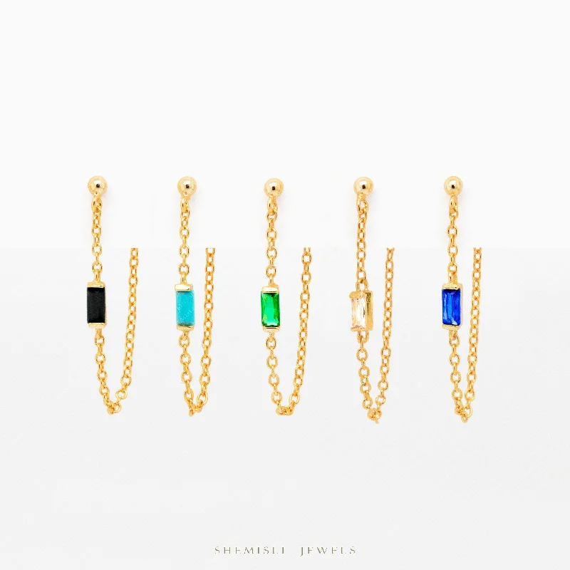 Dainty Baguette Chain Studs, White, Emerald, Turquoise, Sapphire, Black, Unisex, Gold, Silver SHEMISLI SS332, SS302, SS303, SS304, SS305 Dainty Baguette Chain Studs, White, Emerald, Turquoise, Sapphire, Black, Unisex, Gold, Silver SHEMISLI SS332, SS302, SS303, SS304, SS305