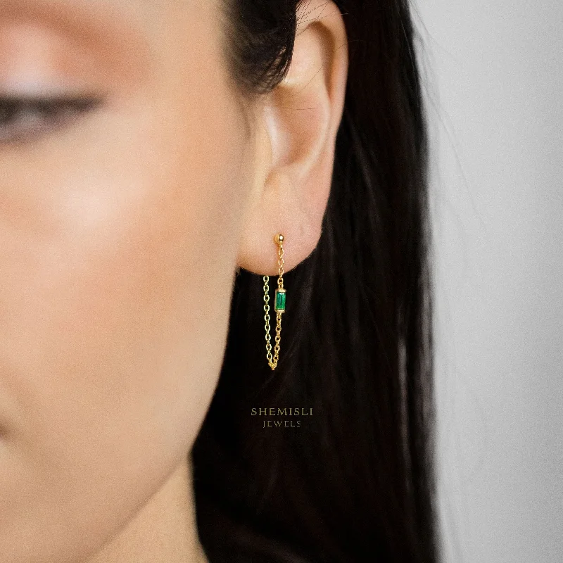 Dainty Baguette Chain Studs, White, Emerald, Turquoise, Sapphire, Black, Unisex, Gold, Silver SHEMISLI SS332, SS302, SS303, SS304, SS305 Dainty Baguette Chain Studs, White, Emerald, Turquoise, Sapphire, Black, Unisex, Gold, Silver SHEMISLI SS332, SS302, SS303, SS304, SS305