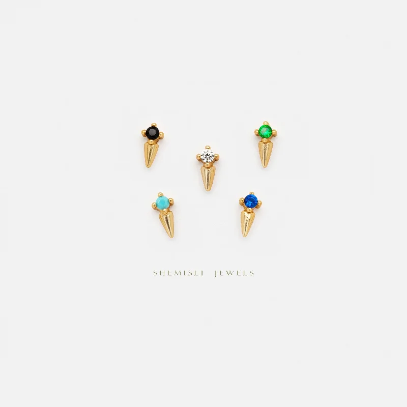 Dainty CZ Spike Studs, White, Emerald, Turquoise, Sapphire, Black Stone, Unisex, Gold, Silver SHEMISLI SS146, SS261, SS262, SS263, SS264 Dainty CZ Spike Studs, White, Emerald, Turquoise, Sapphire, Black Stone, Unisex, Gold, Silver SHEMISLI SS146, SS261, SS262, SS263, SS264