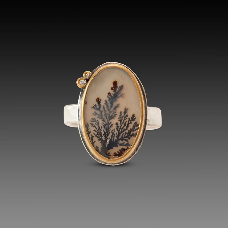 Jasper Gemstone Rings in 18K Gold Vermeil with a Matte Finish for a Subtle and Elegant LookDendritic Agate Ring with Diamonds