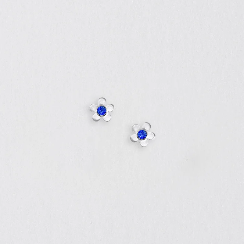 Flower Blue Crystal Silver Earring Stud