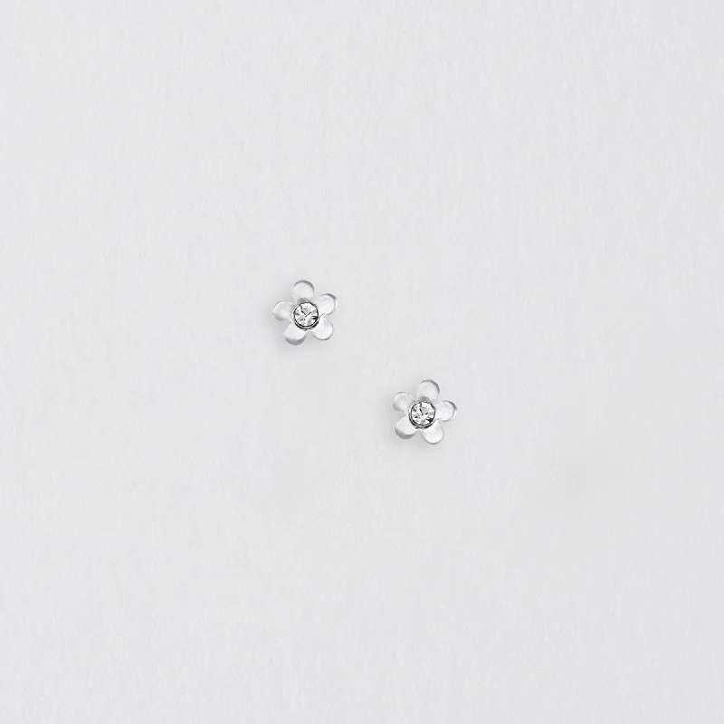 Flower with Crystal Silver Earring Stud