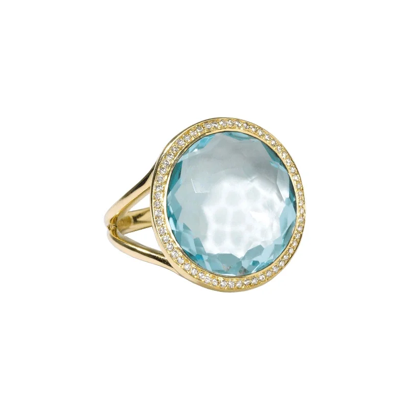 Geometric - Shaped Fashion Rings in Titanium with Iridescent InlaysMedium Ring in Blue Topaz with Diamond Halo Geometric - Shaped Fashion Rings in Titanium with Iridescent InlaysMedium Ring in Blue Topaz with Diamond Halo
