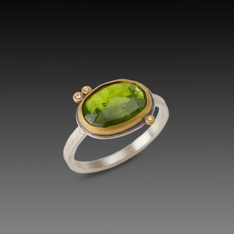 Iolite Gemstone Rings in 10K Gold with a Twisted Band for a Distinctive and Stylish AccessoryGreen Tourmaline Ring with Diamonds