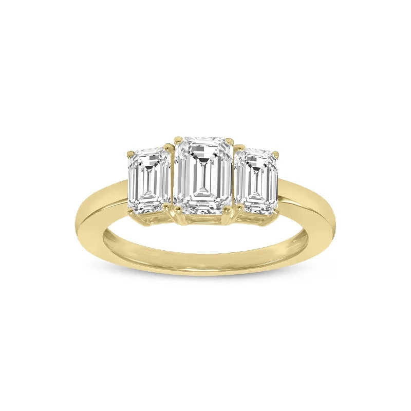 Stackable Fashion Rings in Rose - Gold Tone with Delicate Floral EngravingsMarquee 3/4 CTW Three Stone Emerald Cut Lab Grown Diamond Ring in 14K Yellow Gold Stackable Fashion Rings in Rose - Gold Tone with Delicate Floral EngravingsMarquee 3/4 CTW Three Stone Emerald Cut Lab Grown Diamond Ring in 14K Yellow Gold