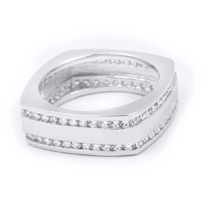 Pearl - Adorned Fashion Rings in Gold - Tone Alloy for a Sophisticated LookMen's 8mm 1.0 Carat Square Anniversary Band Ring Solid Sterling Silver Pearl - Adorned Fashion Rings in Gold - Tone Alloy for a Sophisticated LookMen's 8mm 1.0 Carat Square Anniversary Band Ring Solid Sterling Silver