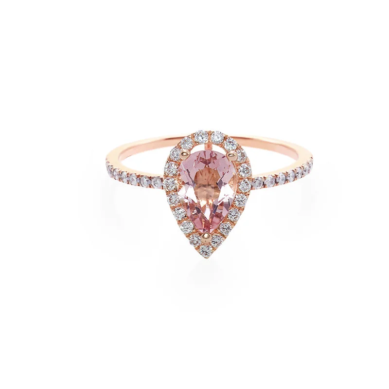 Pear Shaped Morganite & Diamond Ring in 18K Rose Gold
