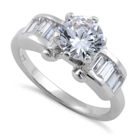 Sterling Silver Clear Round Cut Engagement CZ Ring