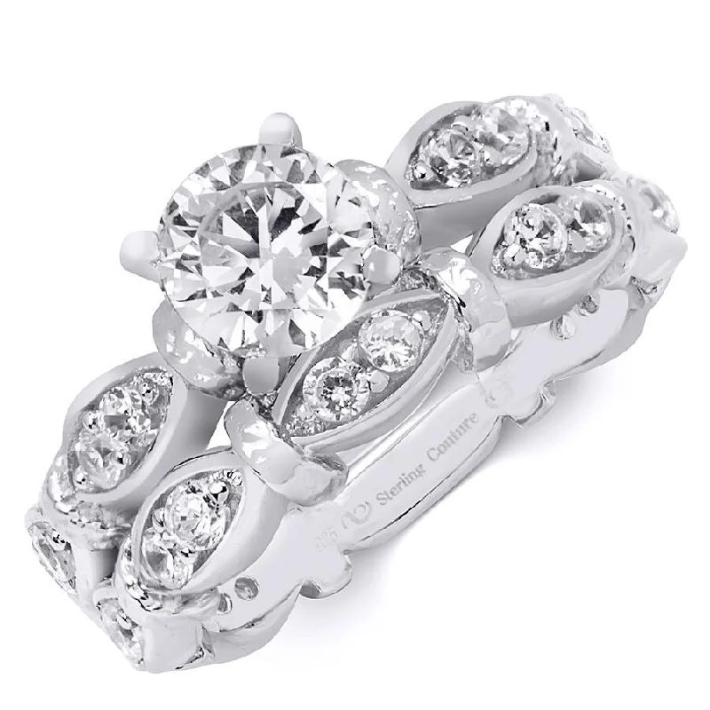 Fashion Rings with Initial Charms in Silver - Plated Metal for a Custom AccessorySterling Silver 1.30 Ct Round Cut 4 Prong Wedding Engagement Ring Set Fashion Rings with Initial Charms in Silver - Plated Metal for a Custom AccessorySterling Silver 1.30 Ct Round Cut 4 Prong Wedding Engagement Ring Set