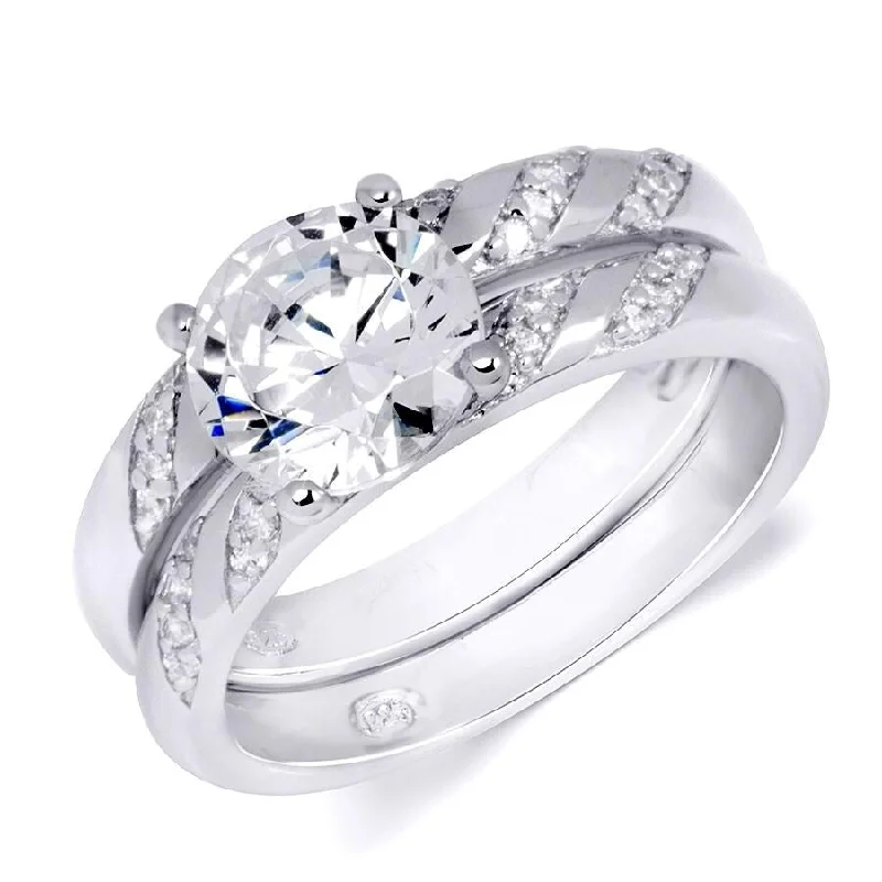 Fashion Rings with Initial Charms in Silver - Plated Metal for a Custom AccessorySterling Silver Brilliant Round Cut Cubic Zirconia Bridal Ring Set Fashion Rings with Initial Charms in Silver - Plated Metal for a Custom AccessorySterling Silver Brilliant Round Cut Cubic Zirconia Bridal Ring Set