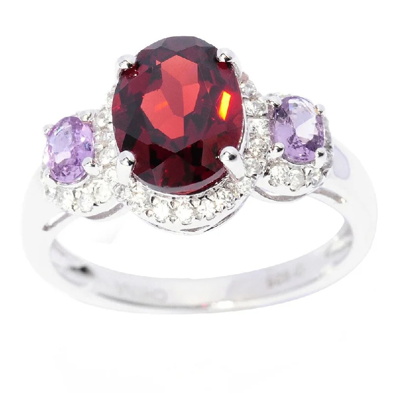 Rhinestone - Embellished Fashion Rings in Silver - Tone Metal for a Glamorous TouchSterling Silver Garnet Purple Sapphire and White Zircon Ring Rhinestone - Embellished Fashion Rings in Silver - Tone Metal for a Glamorous TouchSterling Silver Garnet Purple Sapphire and White Zircon Ring