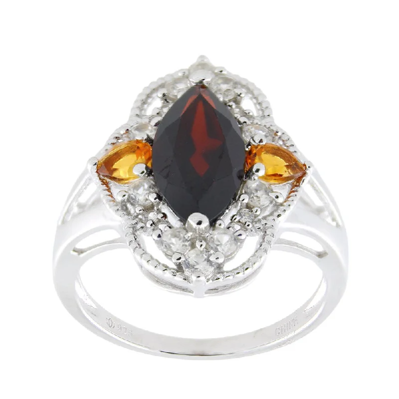 Statement - Making Fashion Rings in Gold - Plated Brass with Oversized Cubic Zirconia StonesSterling Silver Marquise Garnet Citrine and White Zircon Ring - Red Statement - Making Fashion Rings in Gold - Plated Brass with Oversized Cubic Zirconia StonesSterling Silver Marquise Garnet Citrine and White Zircon Ring - Red
