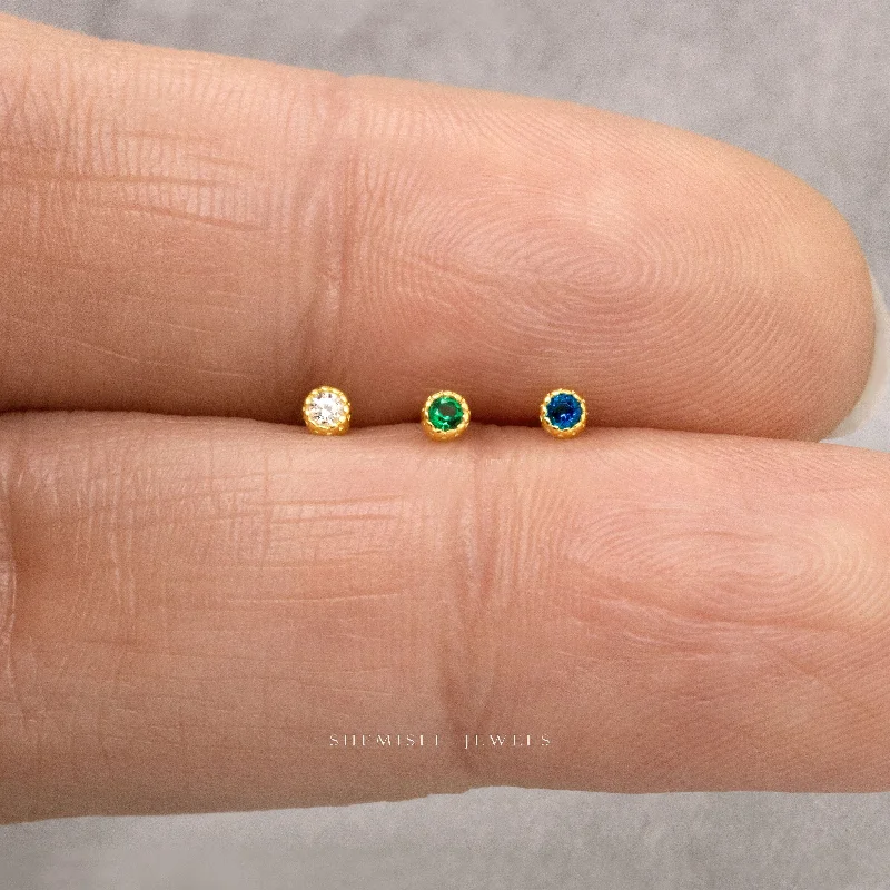 Super Tiny CZ Stone Studs, White Stone, Emerald, Sapphire, Unisex, Gold, Silver SHEMISLI - SS231, SS232, SS233 Super Tiny CZ Stone Studs, White Stone, Emerald, Sapphire, Unisex, Gold, Silver SHEMISLI - SS231, SS232, SS233