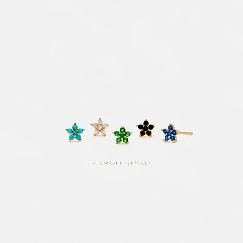 Tiny 5 Petal Flower Studs, White, Emerald, Turquoise, Sapphire, Black, Unisex, Gold, Silver SHEMISLI - SS321, SS322, SS323, SS324, SS325 Tiny 5 Petal Flower Studs, White, Emerald, Turquoise, Sapphire, Black, Unisex, Gold, Silver SHEMISLI - SS321, SS322, SS323, SS324, SS325