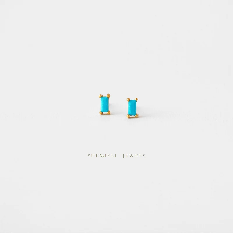 Tiny Baguette Stud Earrings, White Emerald Turquoise Sapphire Black Opal, Unisex, Gold, Silver SS143, SS023, SS107, SS339, SS340, SS008 Tiny Baguette Stud Earrings, White Emerald Turquoise Sapphire Black Opal, Unisex, Gold, Silver SS143, SS023, SS107, SS339, SS340, SS008
