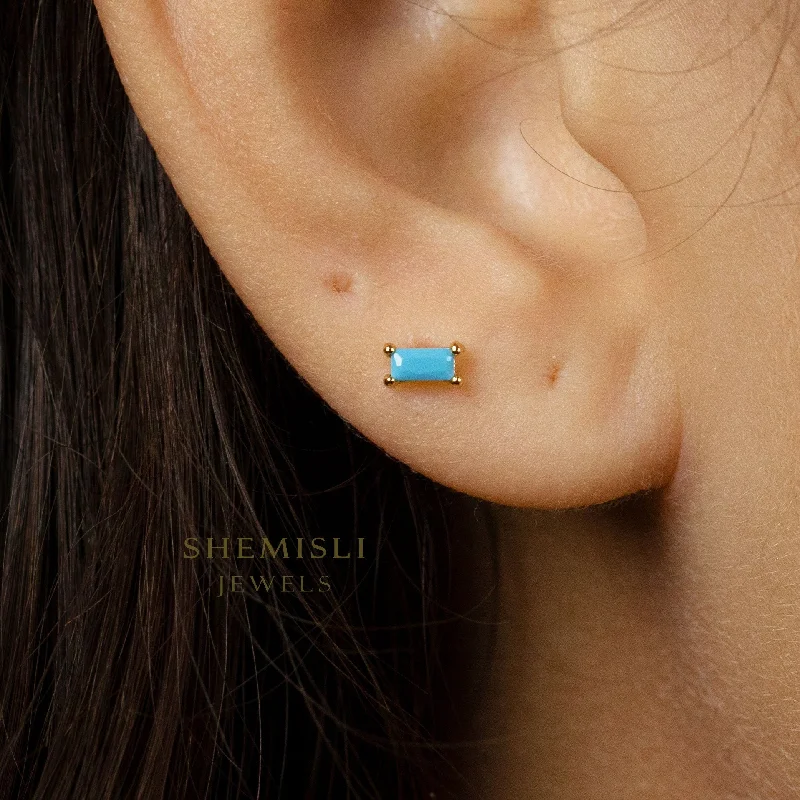 Tiny Baguette Stud Earrings, White Emerald Turquoise Sapphire Black Opal, Unisex, Gold, Silver SS143, SS023, SS107, SS339, SS340, SS008 Tiny Baguette Stud Earrings, White Emerald Turquoise Sapphire Black Opal, Unisex, Gold, Silver SS143, SS023, SS107, SS339, SS340, SS008